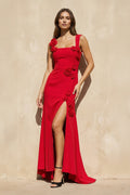 3D Floral Slit Gown in Red