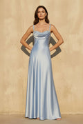 Cowl Neck Gown With Appliques in Sky Blue