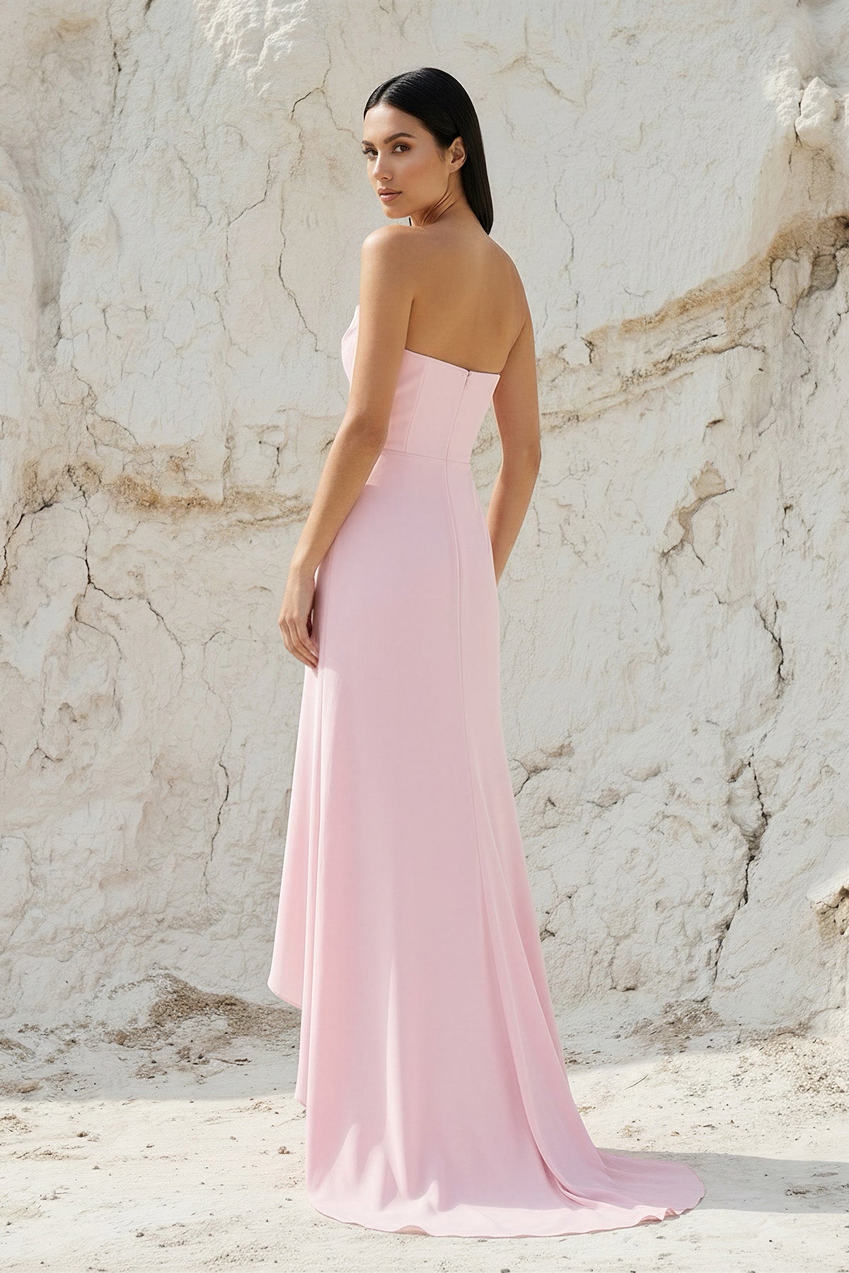 Cowl Neck High Low Maxi Dress in Pink