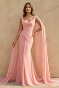 Mermaid Cape Sleeves Prom Gown in Pink