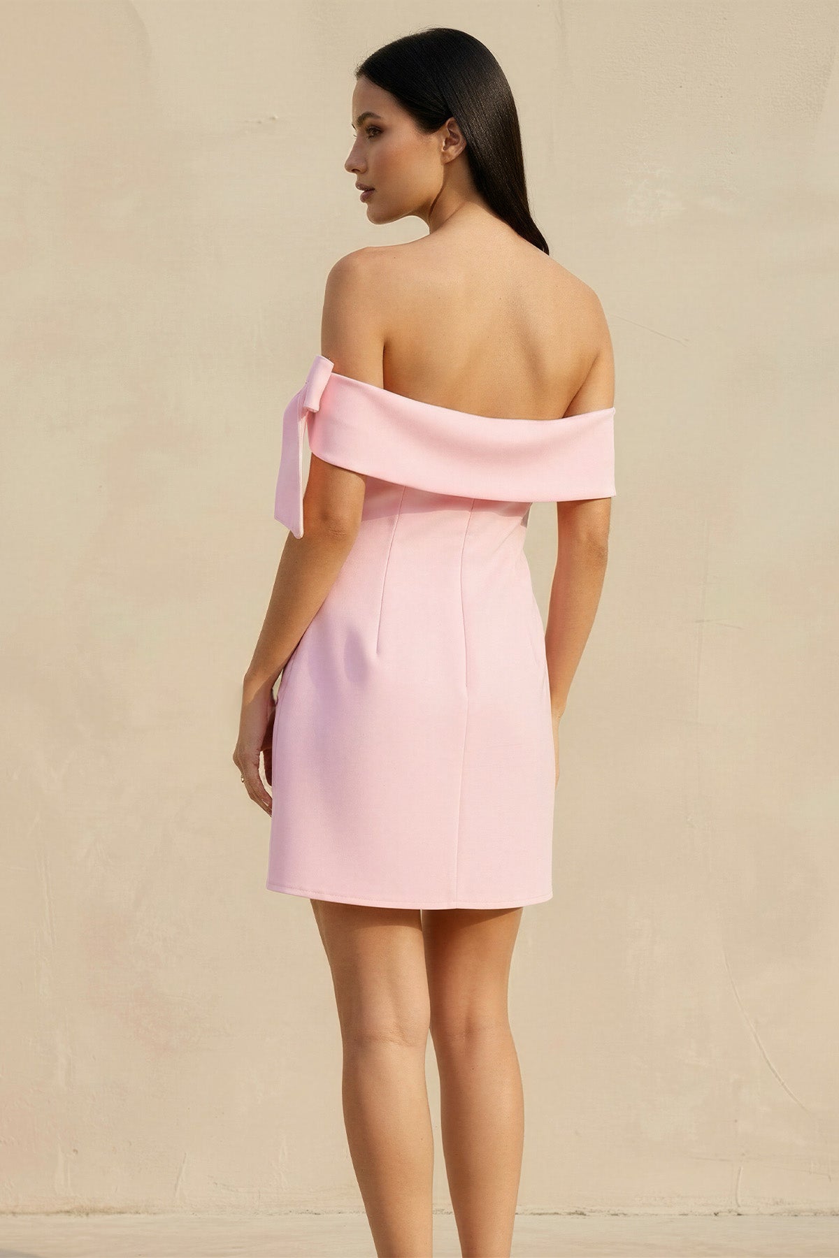 Off The Shoulder Bow Mini Dress in Pink