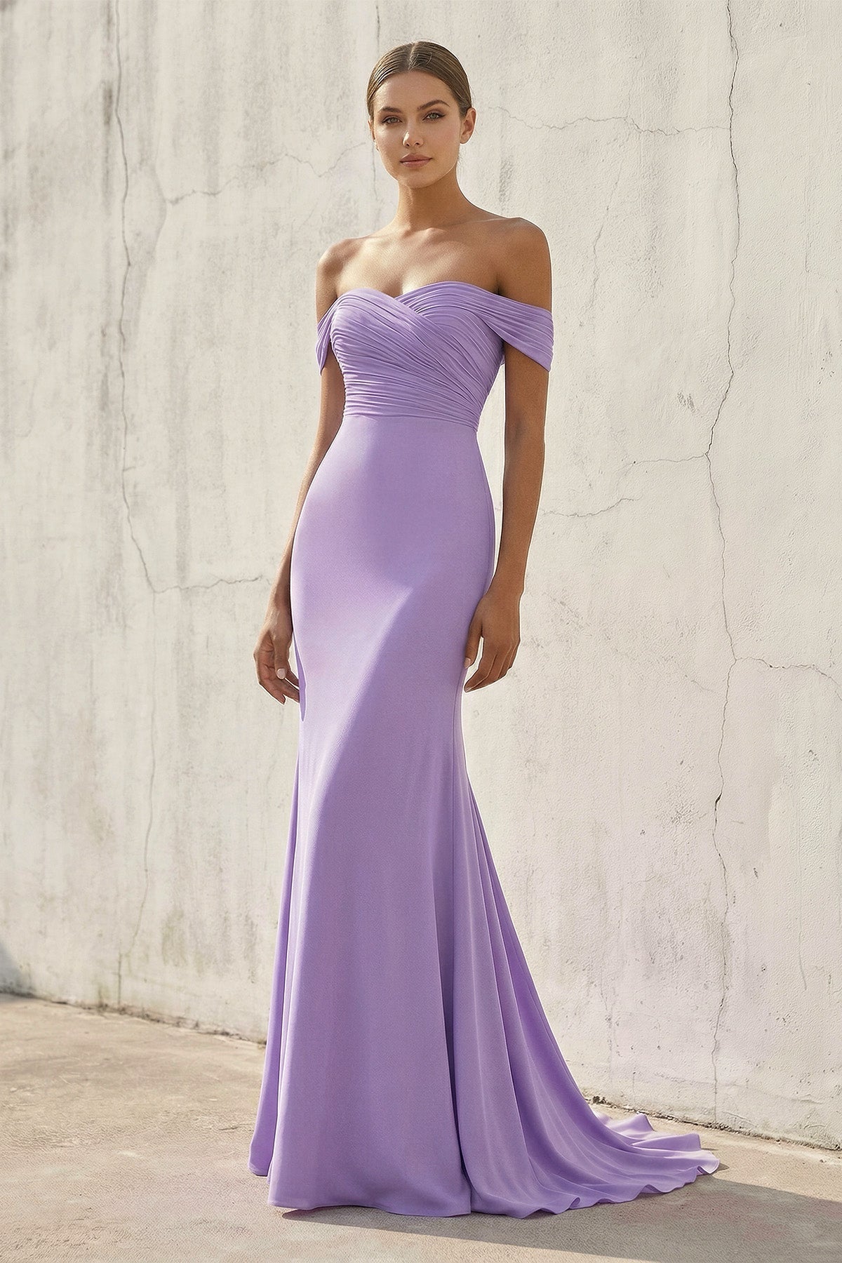 Off The Shoulder Ruched Prom Dress in Lavender