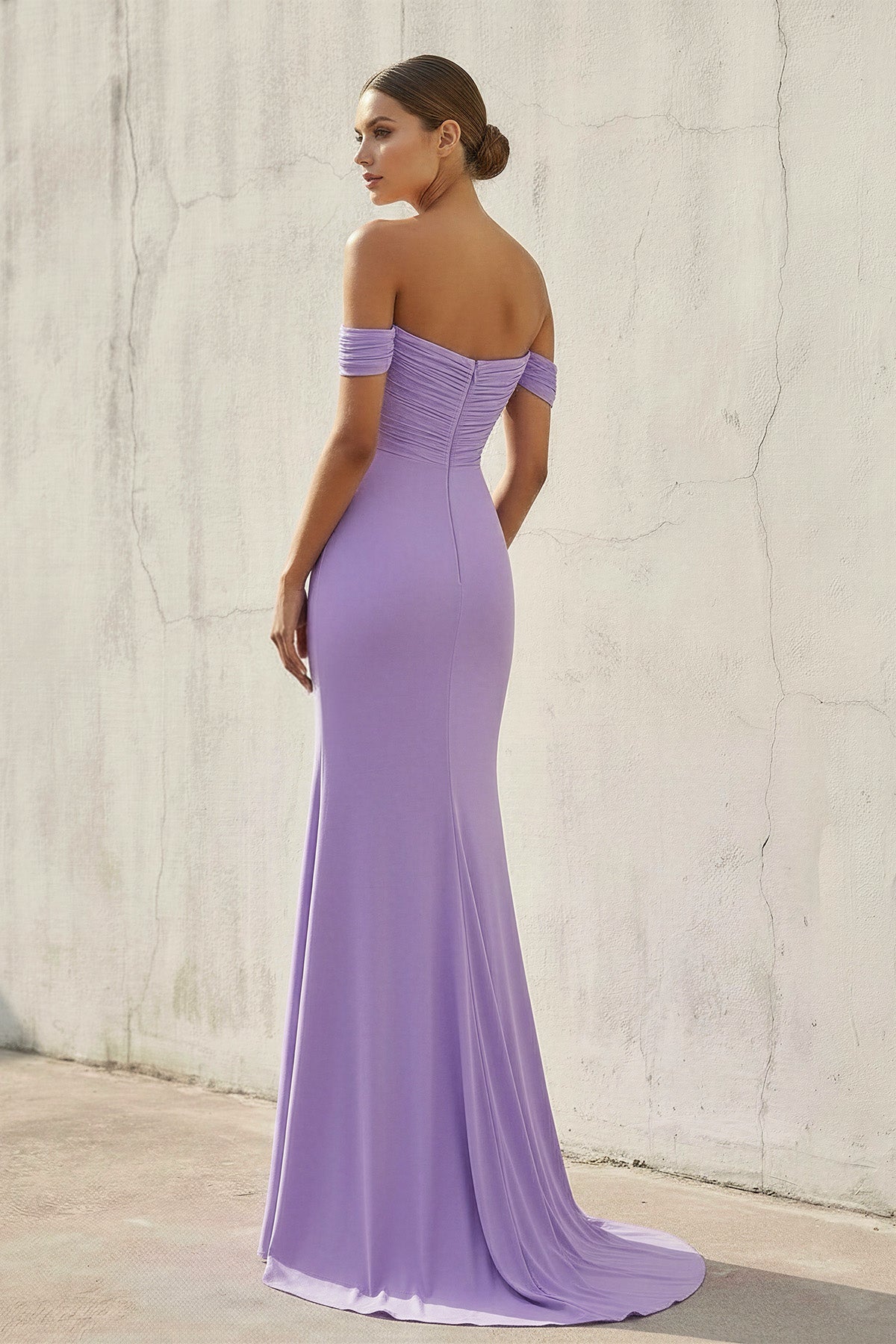 Off The Shoulder Ruched Prom Dress in Lavender