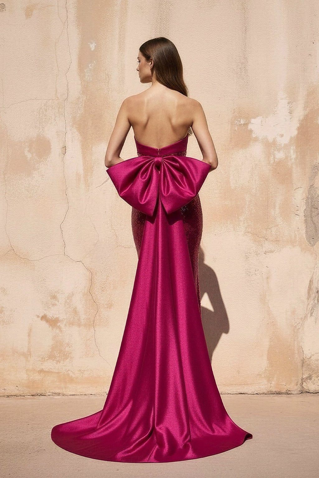 Sequins Mermaid Prom Dress with Bow in Fuchsia