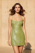 Sequins Spaghetti Straps Mini Dress in Sage