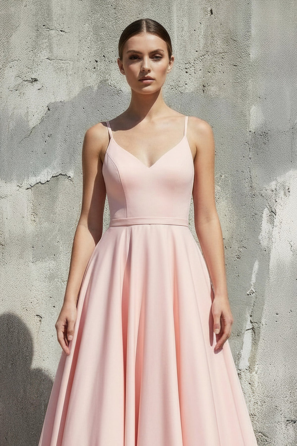 Spaghetti Straps A-Line Prom Gown in Pink