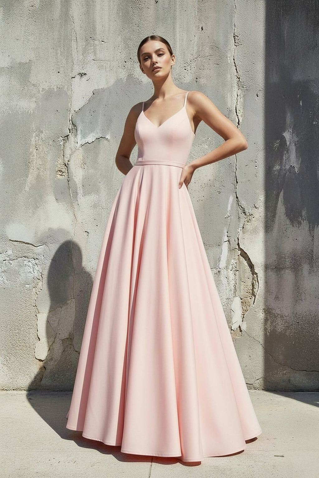 Spaghetti Straps A-Line Prom Gown in Pink