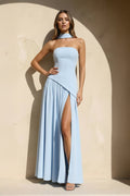 Strapless Maxi Dress With Scarf in Sky Blue