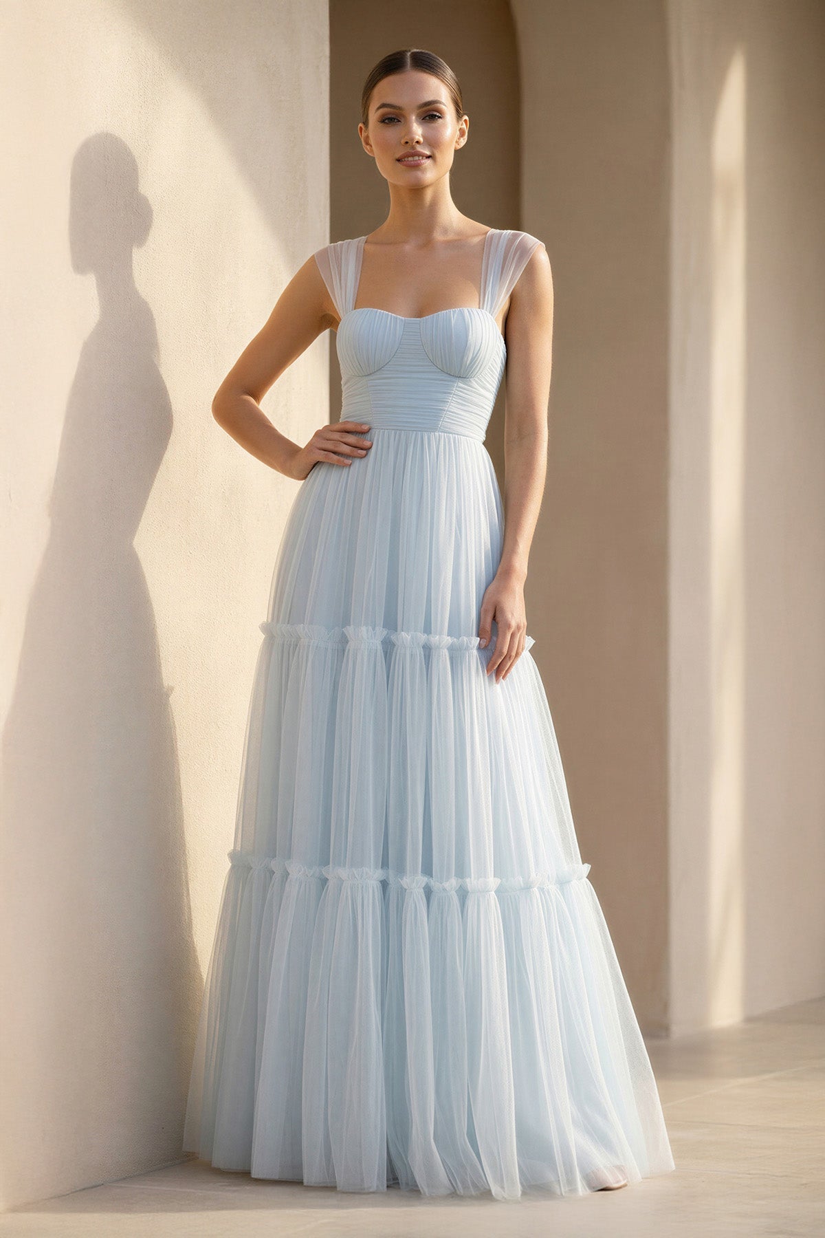 Sweetheart Ruched Maxi Dress in Sky Blue