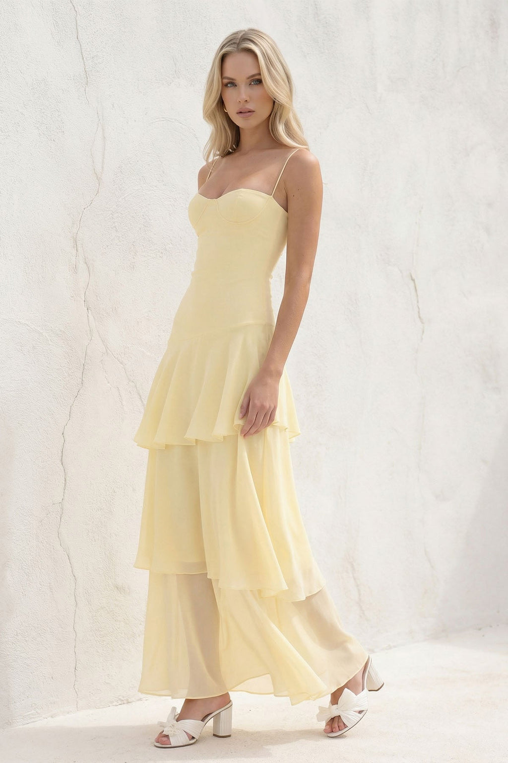 Tiered Chiffon Maxi Dress in Yellow