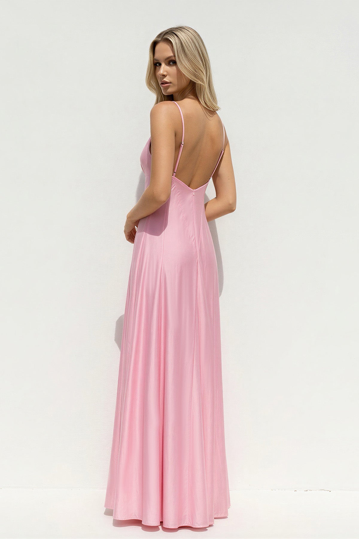 V Neck A Line Maxi Dress in Pink
