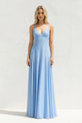 V Neck A Line Maxi Dress in Sky Blue