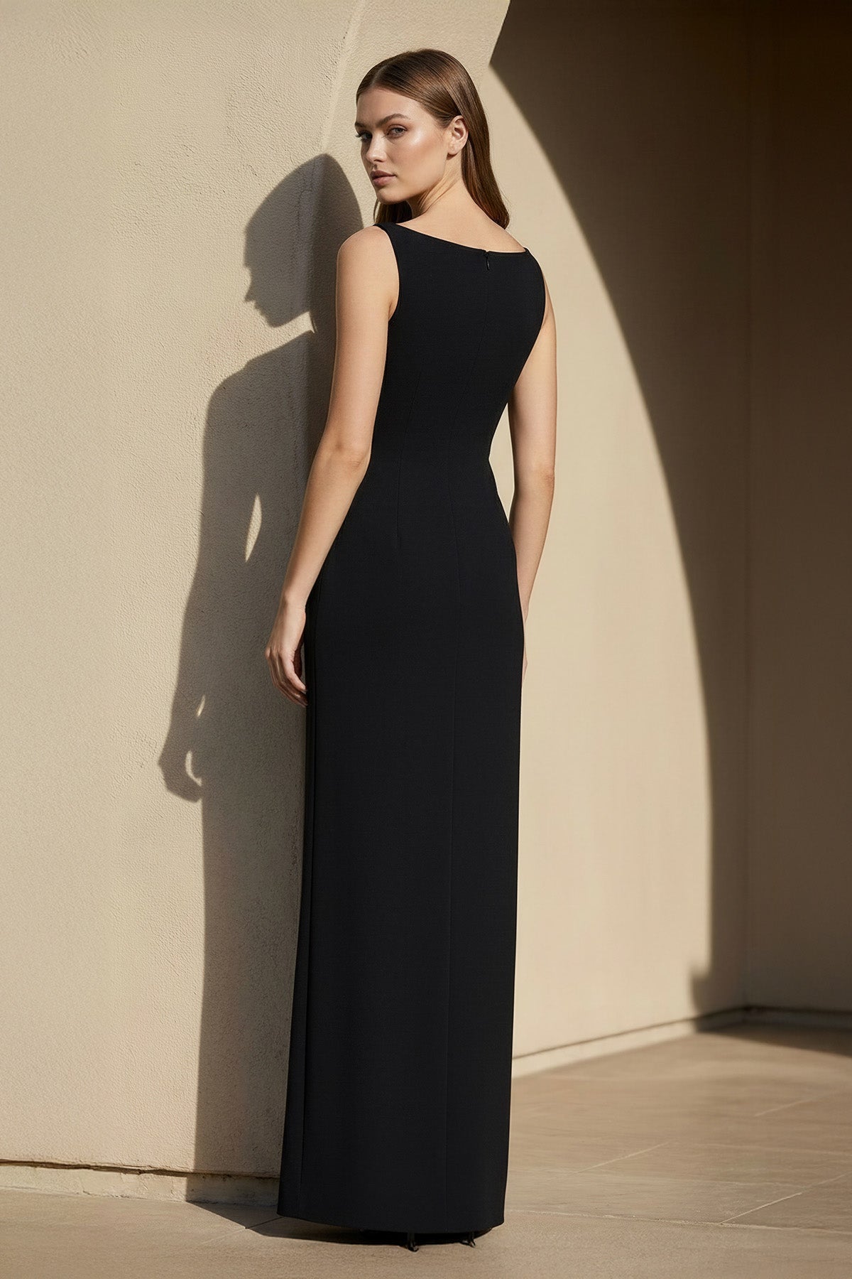 V Neck Maxi Dress With Beading in Black